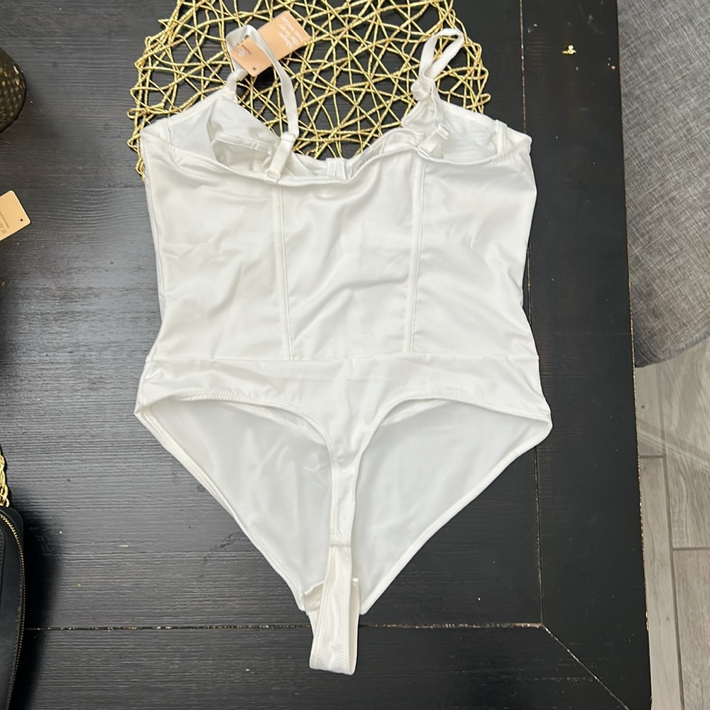 Popilush Corset Bodysuit Built in Bra V Neck Tummy Control Thong Shapewear NEW - Picture 8 of 9